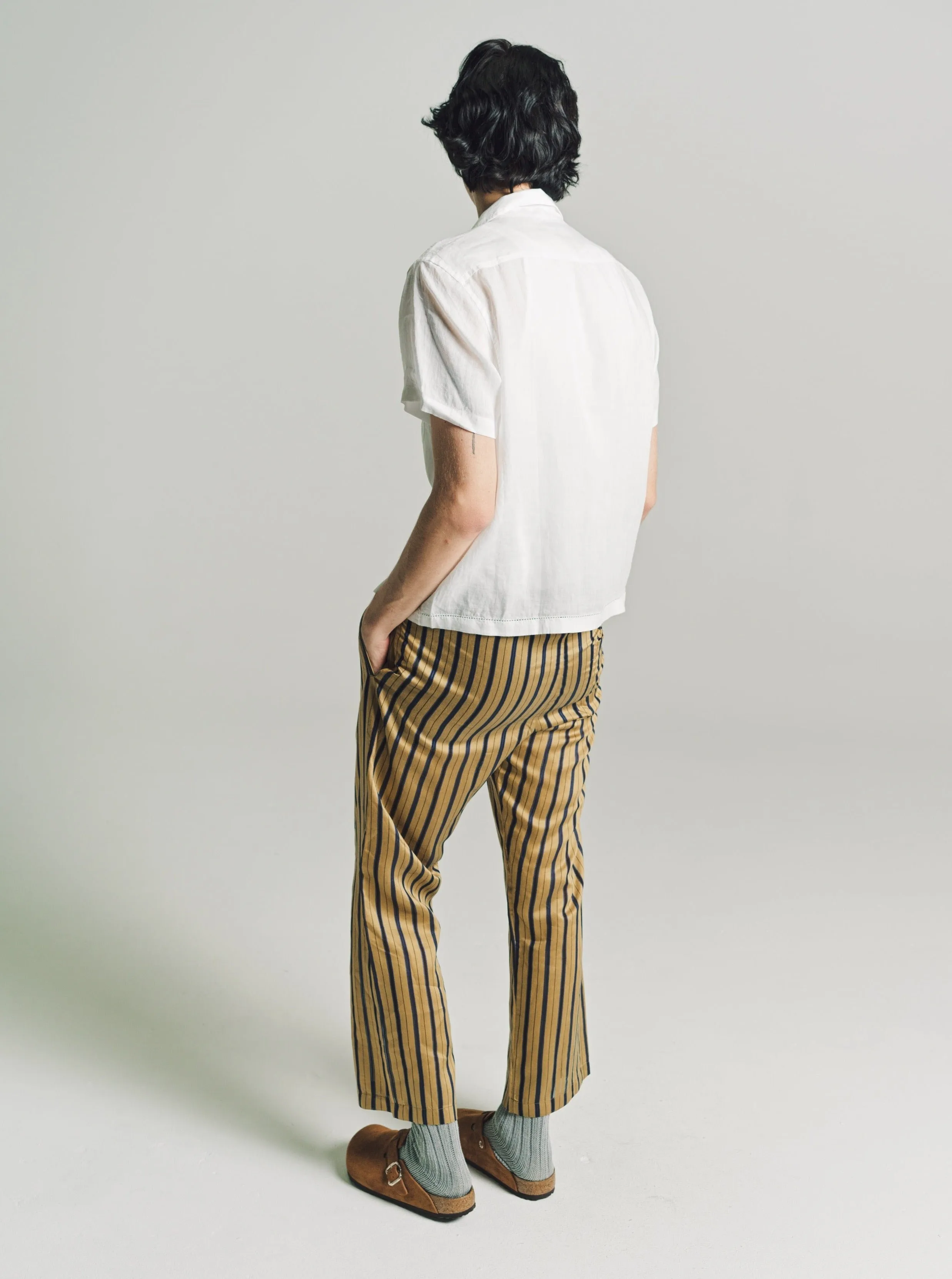 Yellow Multi Viscose & Silk Alumni Stripe Pajama Pants