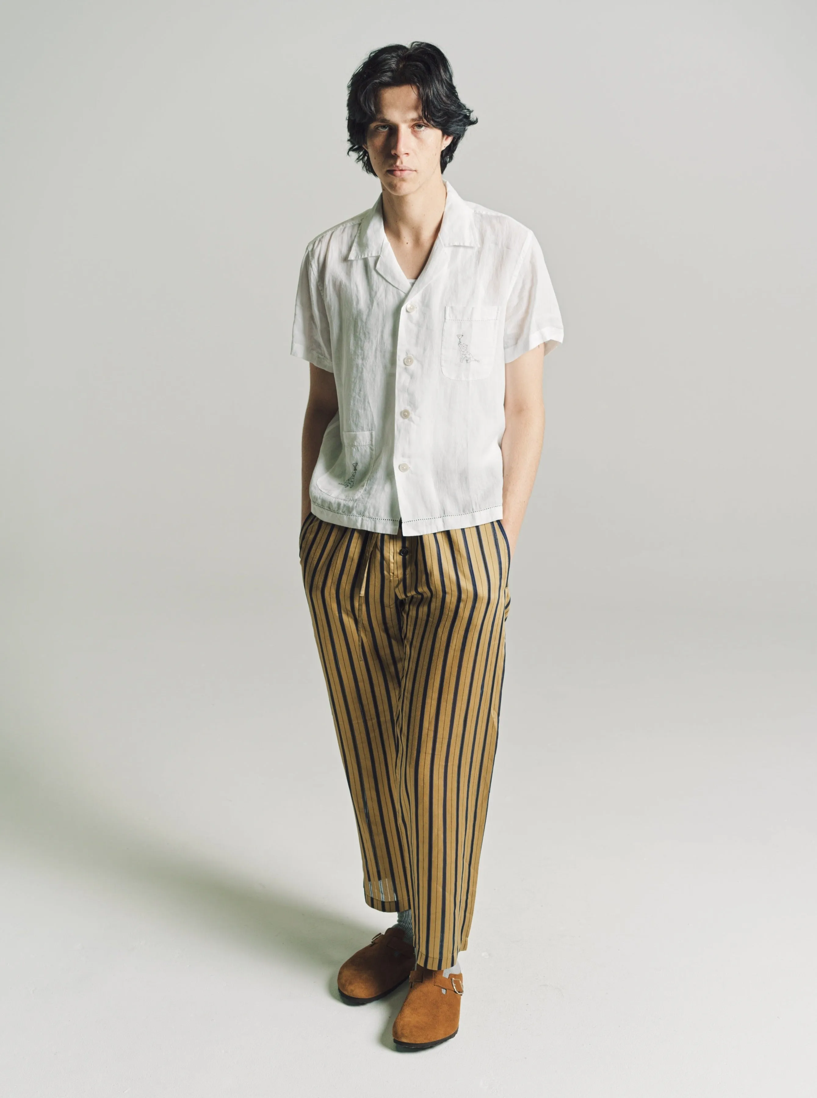 Yellow Multi Viscose & Silk Alumni Stripe Pajama Pants